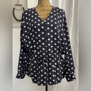 Paris Sport Club 100% Silk Blouse Polka Dots Adjustable Waist Size L
